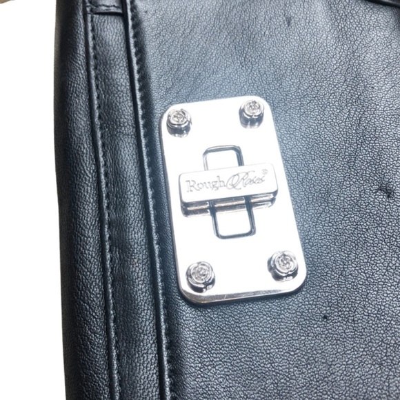 Rough Roses Women’s Black Faux Leather Zip Clutch Wallet Purse Accessory - Picture 3 of 9